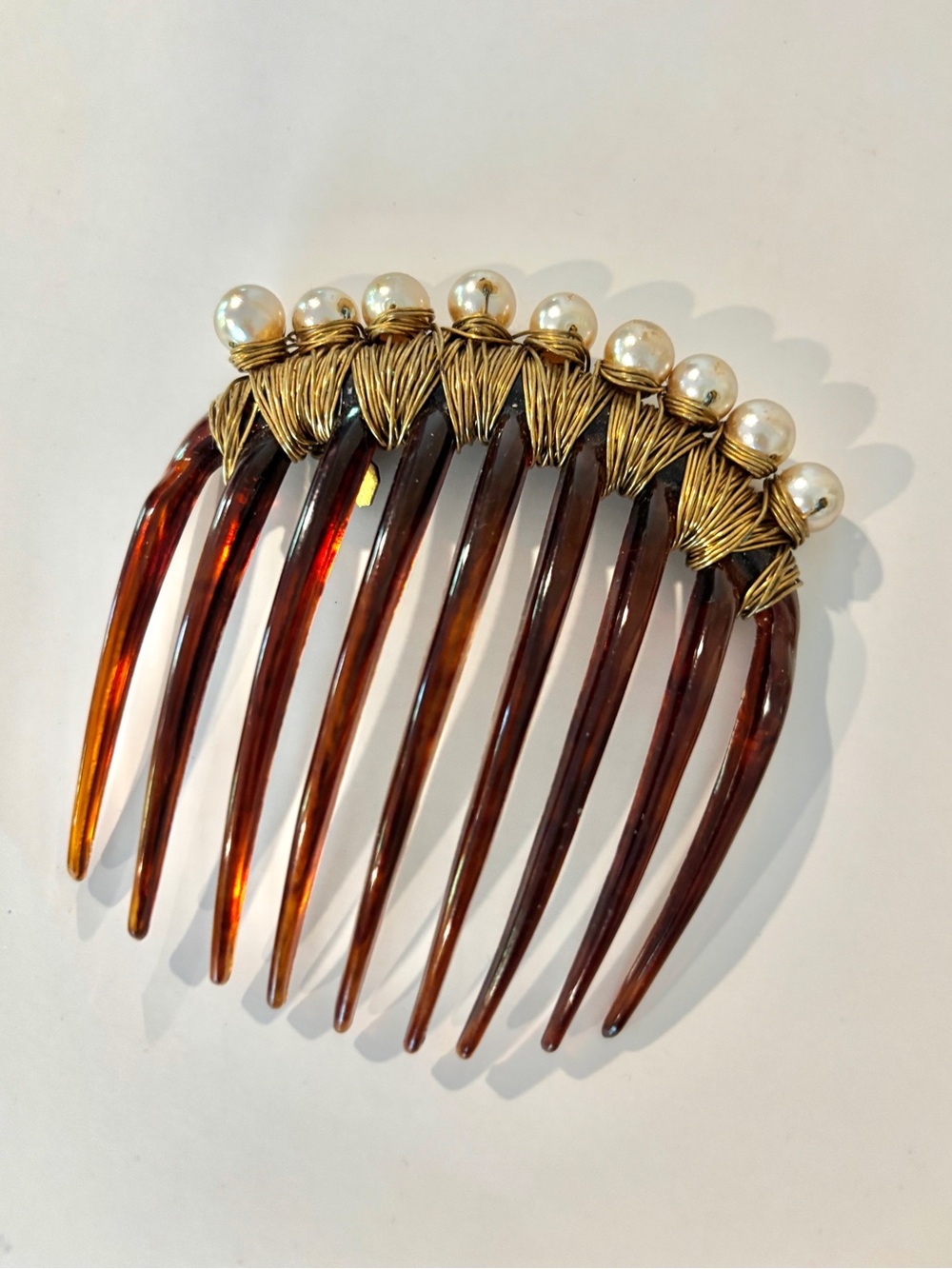Vintage Colette Malouf Pearl Beaded Tortoiseshell Hair Comb Regency Victorian - Picture 4 of 8